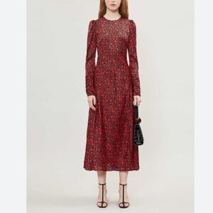 MAJE WOMENS BLACK RED FLORAL PRINT LONG SLEEVE MAXI DRESS SIZE 36 SATIN FEEL